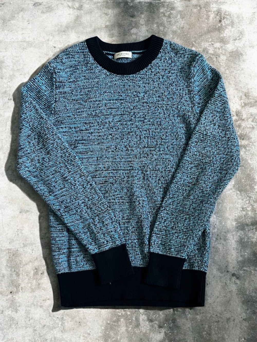 Selected Homme Blue Textured Knit Sweater